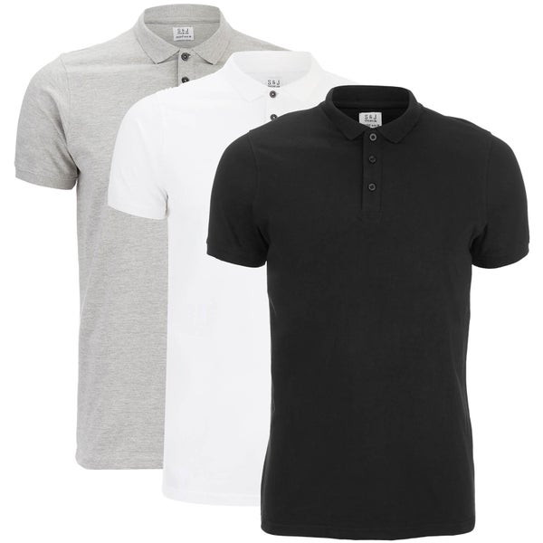 Smith & Jones Men's Casing 3 Pack Polo Shirt - Black/Grey/White