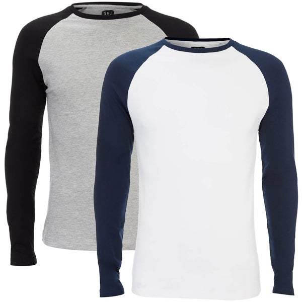 Smith & Jones Men's Hurtz 2 Pack Raglan Long Sleeve T-Shirt - Grey/Navy