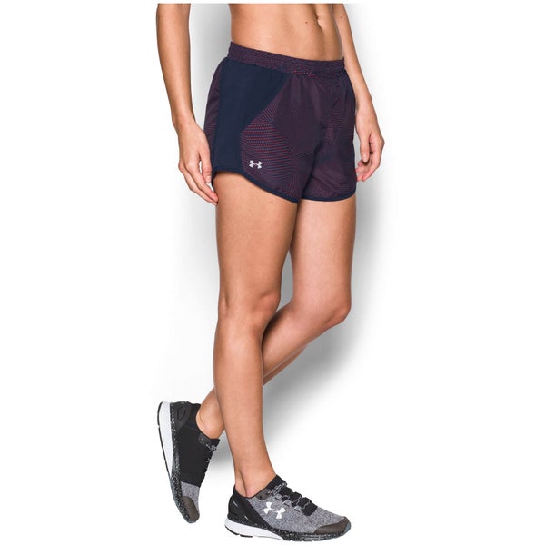 Under Armour Women's Fly By Printed Run Shorts - Midnight Navy/Pomegranate