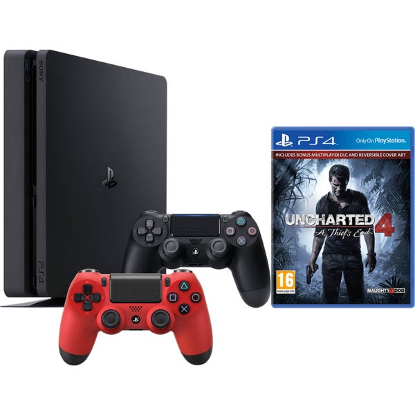 Sony PlayStation 4 Slim 500GB Console - Includes Uncharted 4 and DualShock 4 Controller – Red