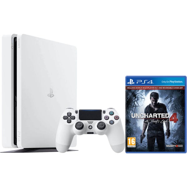 Sony Playstation 4 Slim 500GB Glacier White Console with Uncharted 4
