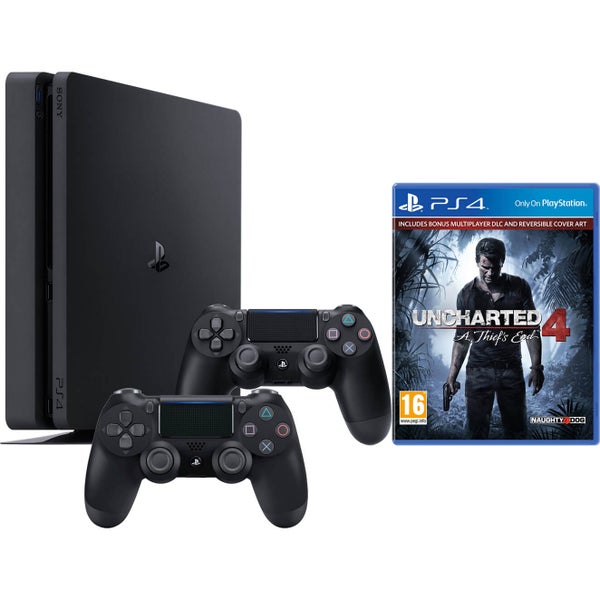 Sony Playstation 4 Slim 1TB Console with Uncharted 4 and DualShock 4 Controller V2 - Black