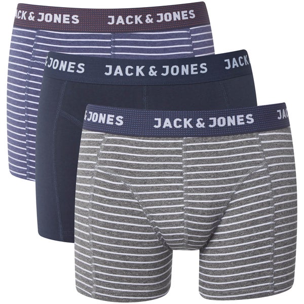 Jack & Jones Men's Stroketone 3 Pack Boxers - Navy/Grey