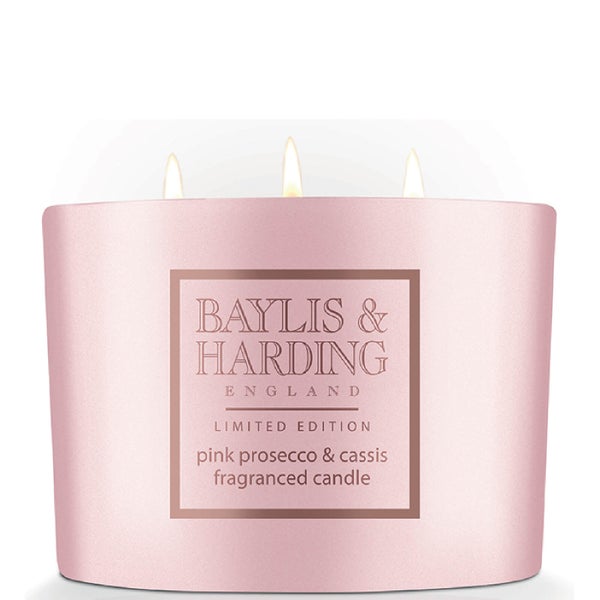 Bougie Prosecco Rose et Cassis 3 Mèches - Baylis & Harding