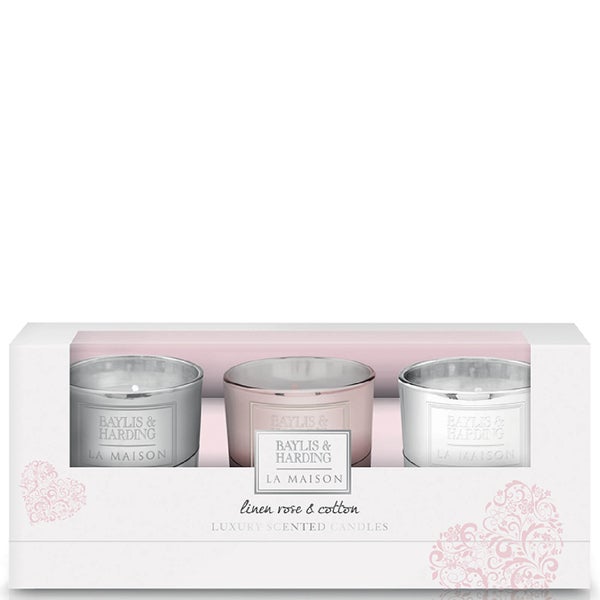 Baylis & Harding La Maison Linen Rose & Cotton - 3 Candle Set