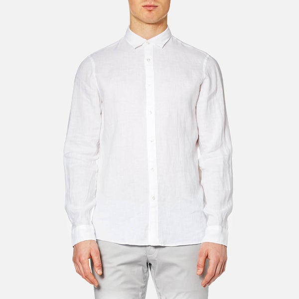 Michael Kors Men's Slim Yarn Dye Linen Solid Long Sleeve Shirt - White