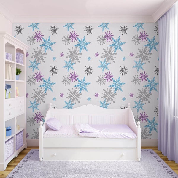 Disney Frozen Snowflake Purple/Blue Metallic Wallpaper