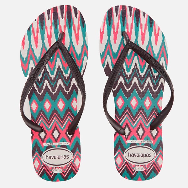 Havaianas Women's Tribal Slim Flip Flops - White/Black/Pink