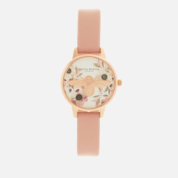Olivia Burton Women's Moulded Bee Midi Dial Floral Watch - Dusty Pink/Rose Gold