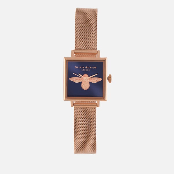 Olivia Burton Women's Moulded Bee Midi Square Dial Watch - Midnight/Rose Gold