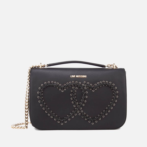 Love Moschino Women's Heart Whipstitch Shoulder Bag - Black