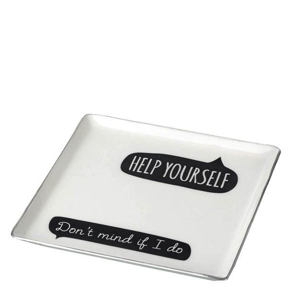 Parlane 'Help Yourself' Aluminium Square Plate - White/Black (17.5 x 17.5cm)