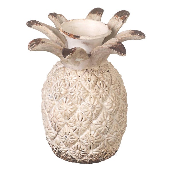Parlane Pineapple Distressed Candlestick - White (9cm)