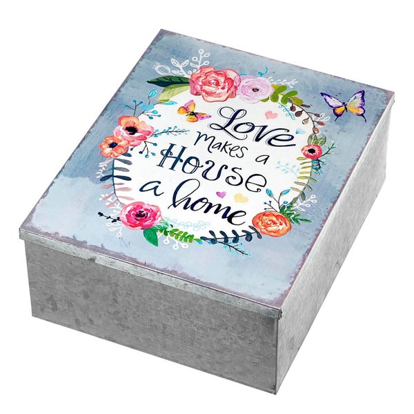 Parlane 'Love Makes' Metal Trinket Box - Silver/Multi (9 x 19cm)