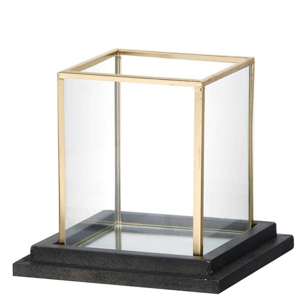 Parlane Cube Candle Holder - Glass/Gold (13.5 x 15cm)