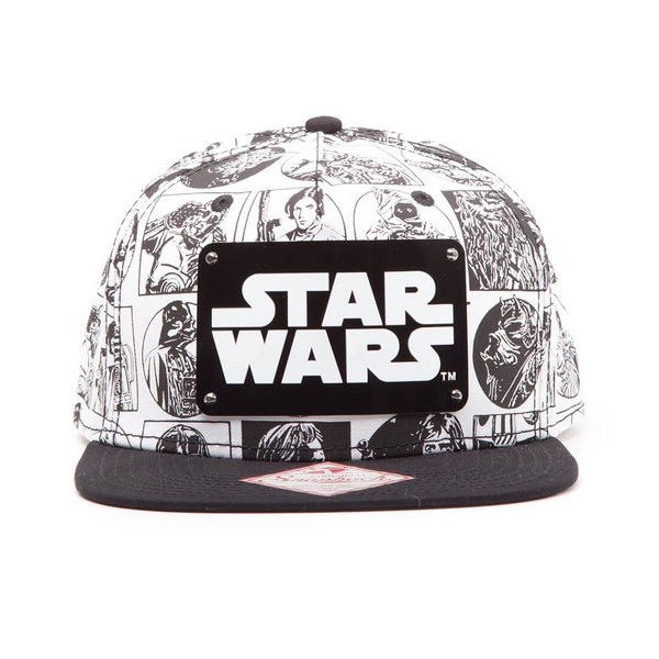 Star Wars Comic Style Snapback Cap with Metal Plate Logo - White/Black