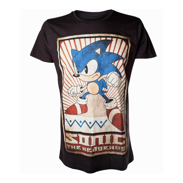 Sega Men's Sonic The Hedgehog Vintage T-Shirt - Black