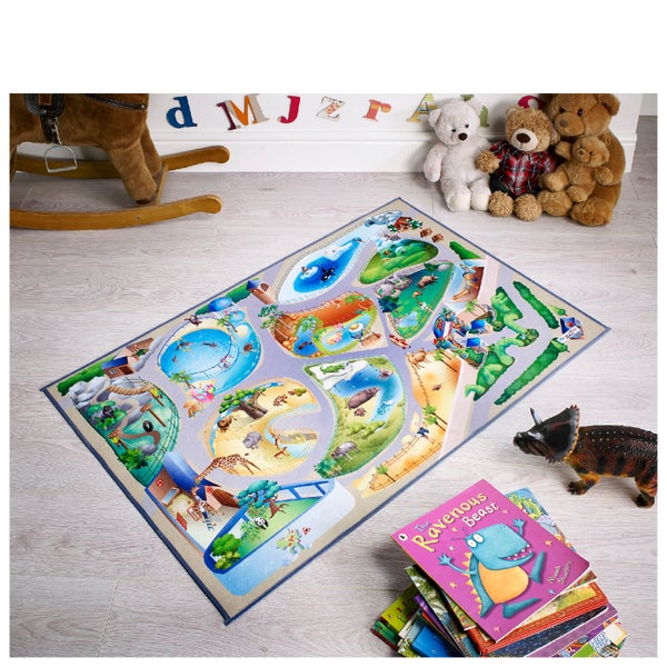 Flair Non-Slip Playmat Rug - Zoo Map Multi (75X112)