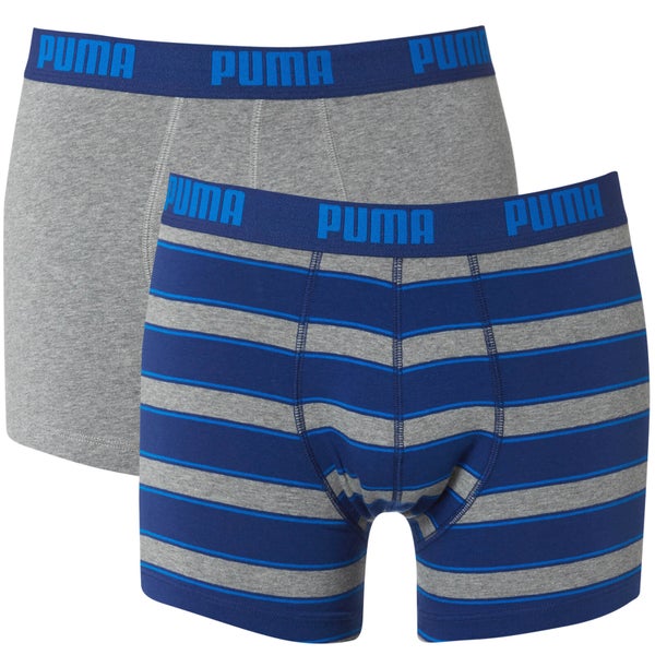 Puma Men's 2 Pack Rugby Striped Boxers - Blue/Grey