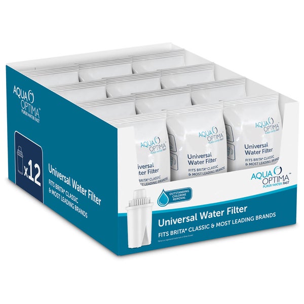 Aqua Optima 12 Pack Universal Water Filter Cartridges Fits Classic Filter Jugs (12 Month Pack)