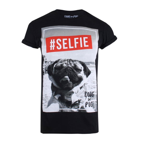 Doug The Pug Selfie Dames T-Shirt - Zwart
