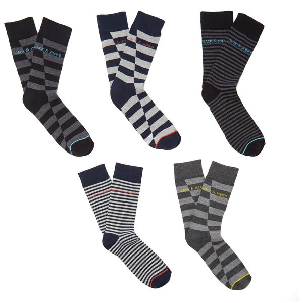 Jack & Jones Men's Leonardo 5 Pack Socks - Grey - One Size
