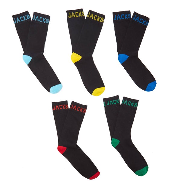 Jack & Jones Men's 5 Pack Socks - Black - One Size