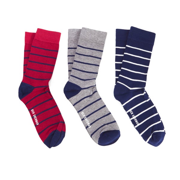 Ben Sherman Men's Esk 3 Pack Socks - Red/Navy/Grey Marl - UK 7 - 11
