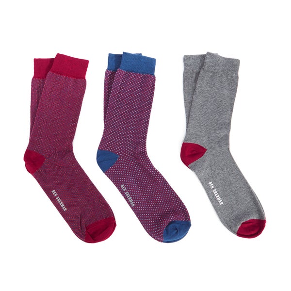 Ben Sherman Men's Carrock 3 Pack Socks - Blue/Grey/Red - UK 7 - 11