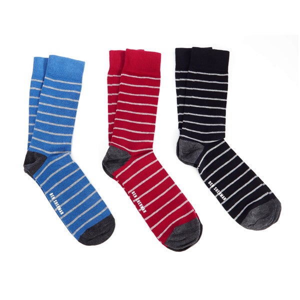 Ben Sherman Men's Avon 3 Pack Socks - Blue/Navy/Red - UK 7 - 11