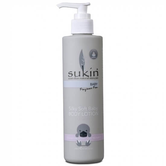 Loción corporal suave y sedosa sin perfume para bebés de Sukin 250 ml