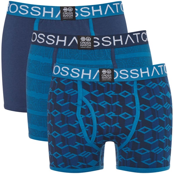 Crosshatch Men's 3 Pack Causeway Boxer Shorts - Insignia Blue
