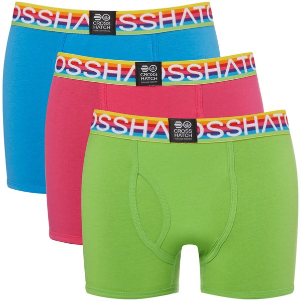 Crosshatch Men's 3 Pack Prizlet Boxer Shorts - Blue/Green/Pink