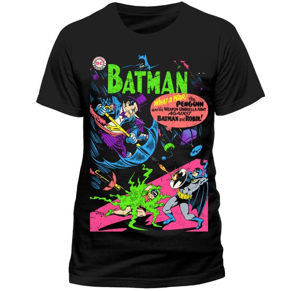 DC Comics Men's Batman Neon The Penguin Comic T-Shirt - Black