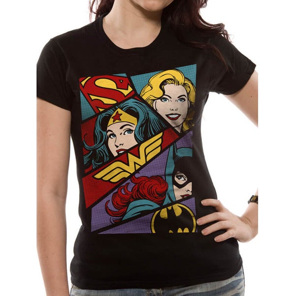 DC Comics Women's Heroine Pop Art T-Shirt - Black