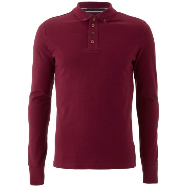 Brave Soul Men's Lincoln Long Sleeve Polo Shirt - Ruby Wine