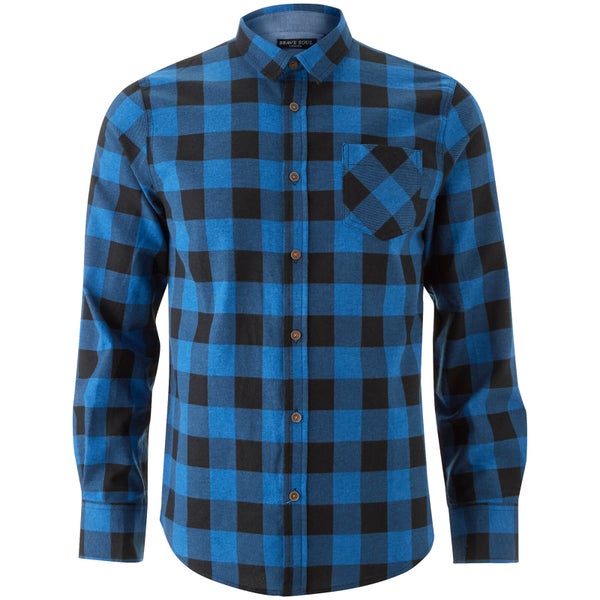 Brave Soul Men's Jack Long Sleeve Check Shirt - Royal Blue