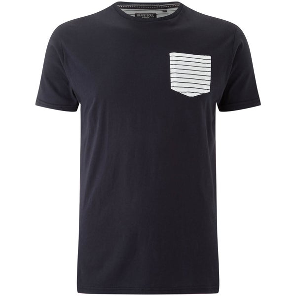 Brave Soul Men's Generate Stripe Pocket T-Shirt - Navy