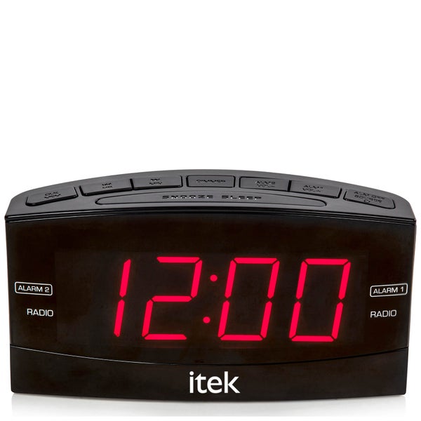 iTek Senior Big Button Jumbo LED Alarm Clock Radio - Black