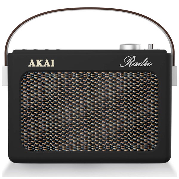 Akai Retro Vintage Portable Wireless AM/FM Radio with LCD Screen - Black