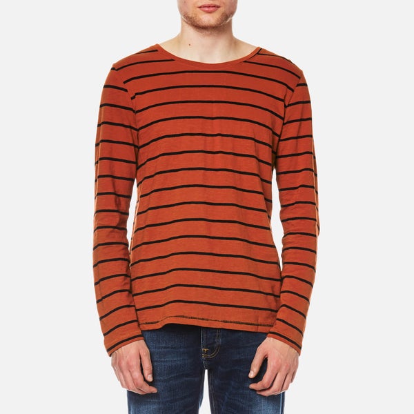 Nudie Jeans Men's Orvar Striped Long Sleeve T-Shirt - Stripe Blood Orange
