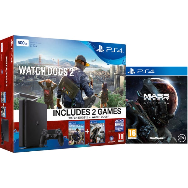 Sony PlayStation 4 Slim 500GB Console - Includes Watchdogs and Watchdogs 2 & Mass Effect Andromeda