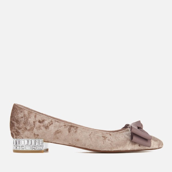 Dune Women's Bow Bela Velvet Pointed Flat Shoes - Mink