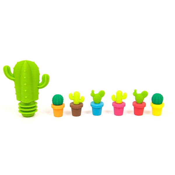 Cactus Silicone Wine Stopper and Markers - Green