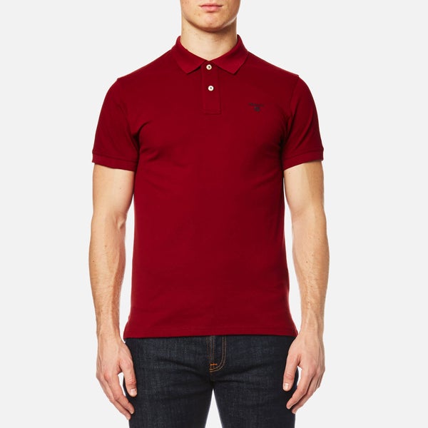 GANT Men's Contrast Collar Pique Short Sleeve Polo Shirt - Mahogany Red