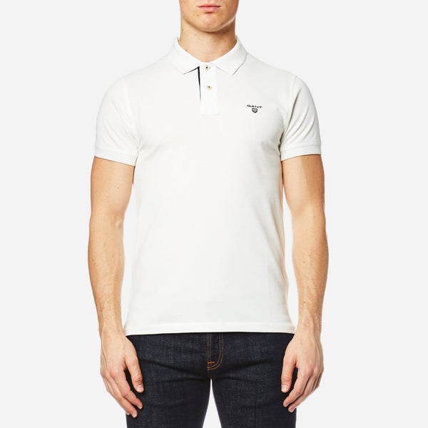 GANT Men's Contrast Collar Pique Short Sleeve Polo Shirt - Eggshell