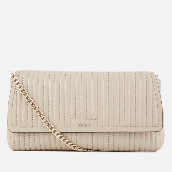 DKNY Women's Pinstripe Quilted East/West Flap Shoulder Bag - Blush Grey