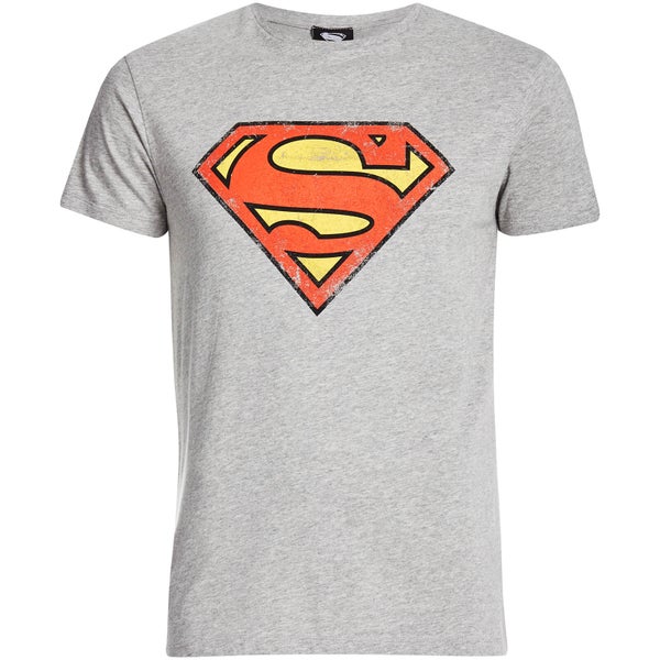 T-Shirt Homme DC Comics Logo Superman Effet Usé - Gris