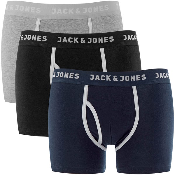 Jack & Jones Men's Piping 3 Pack Trunks - Black/Grey/Navy Blazer