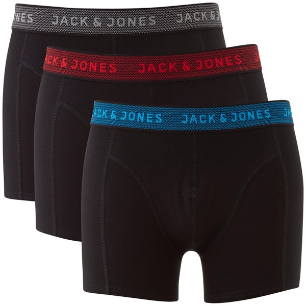 Jack & Jones Men's Waistband 3 Pack Trunks - Black